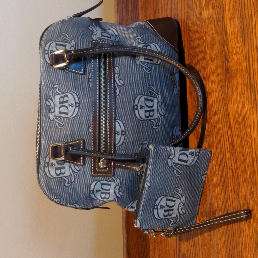 Dooney & Bourke Blue Canvas and Leather Satchel w/ Wristlet